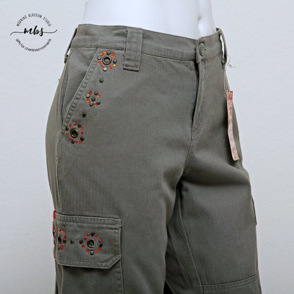 NWT !It Jeans Beads Studded High Rise Jeweled Wide Leg Drawstring Pants - Picture 5 of 11